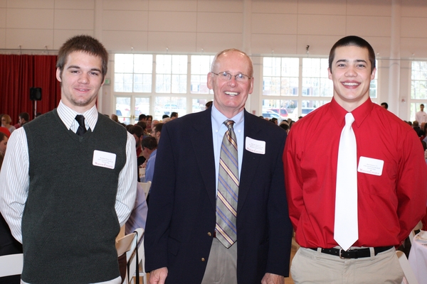 Matt Knox and Kyle Bottos pose with John Birdzell. Matt and Kyle were the recipients of the Dr. John BP. and Helen Birdzell Scholarship, which honors the memory of Mr. Birdzell's mother and father.