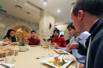 Sharing lunch with Bethlehem University students.